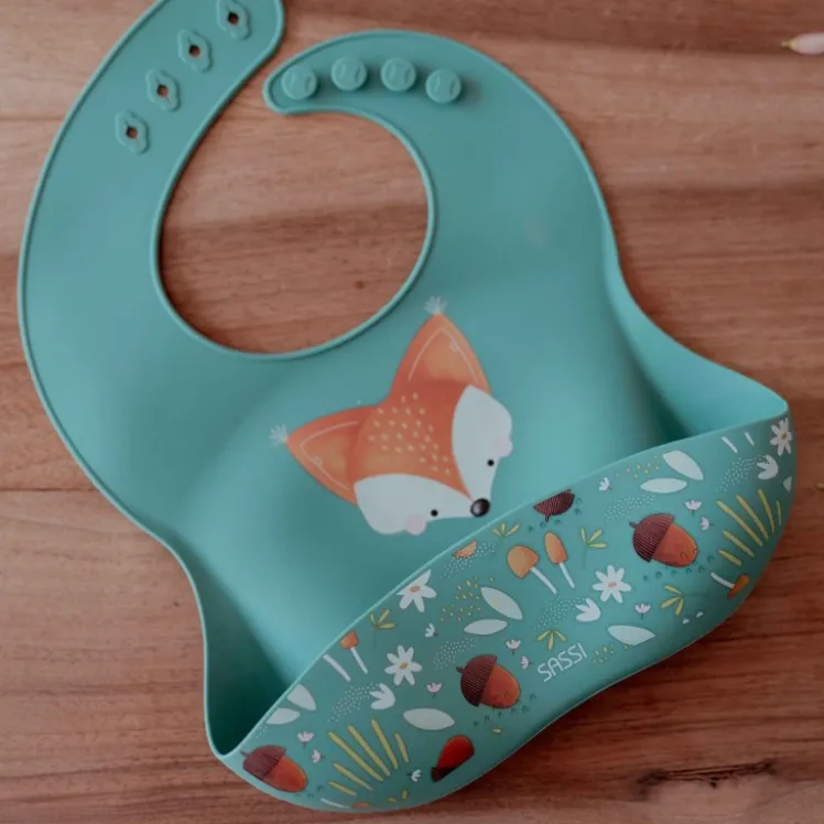 Bavaglino con tasca in silicone - Volpe Crunchy