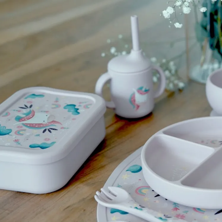 Bicchiere con cannuccia in silicone - Unicorno Sparkly