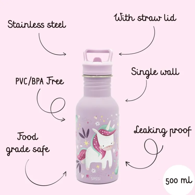Borraccia in acciaio inox da 500 ml - Unicorno Sparkly