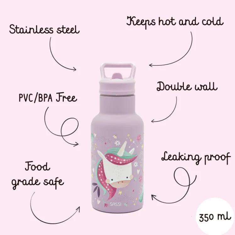 Borraccia termica in acciaio inox da 350 ml - Unicorno Sparkly