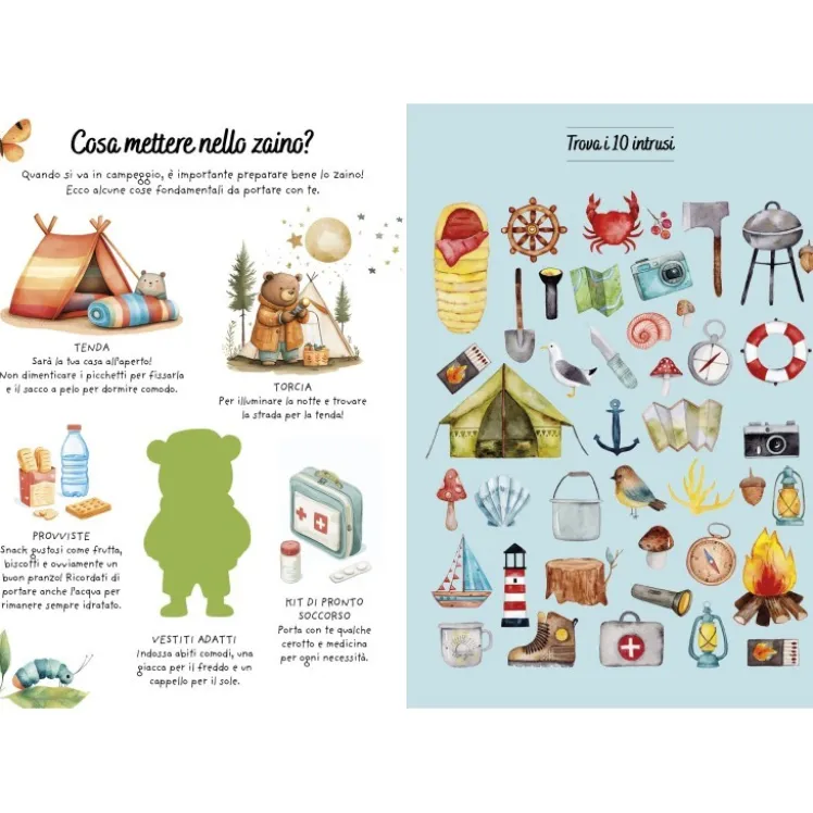Sticker e attività. Il campeggio